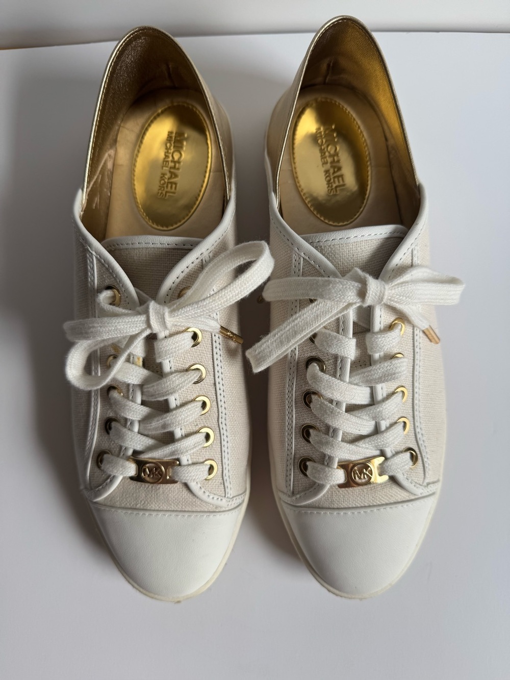 Michael Kors Cream and Gold Lace-Up Sneakers